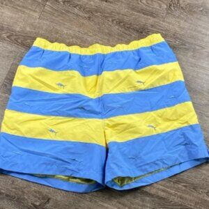 Daniel Cremieux Swim Trunks Men XL Yellow Blue Sharks Drawstring Mesh Brief 16”